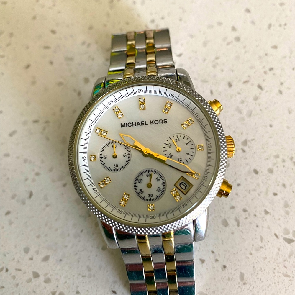Stunning Michael Kors silver and gold watch with crystals